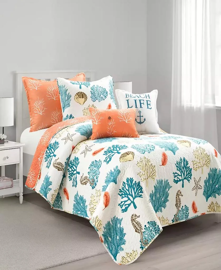 商品Lush Décor|Coastal Reef Feather Reversible Oversized 5-Piece Quilt,价格¥2702,第1张图片