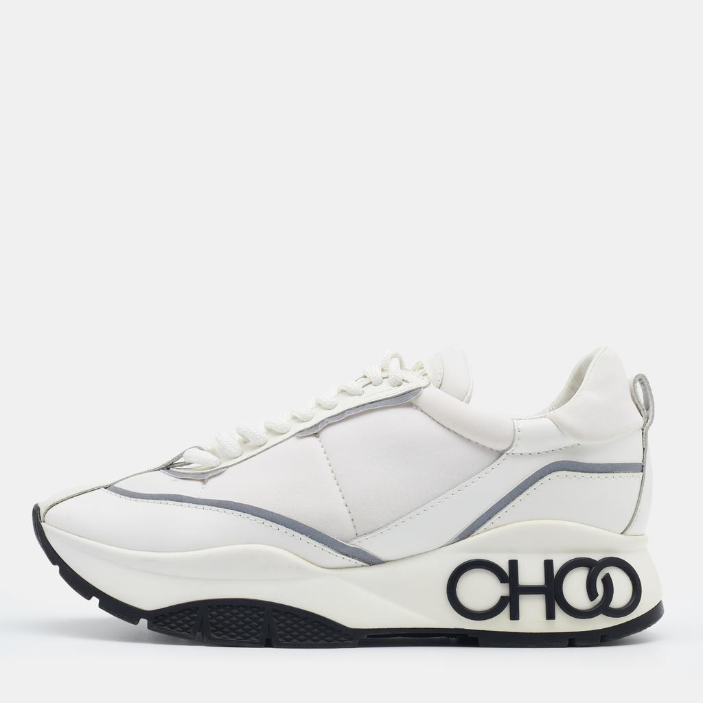 Jimmy Choo White/Grey Leather, Fabric And Neoprene Raine Low Top Sneakers Size 39商品第1张图片规格展示