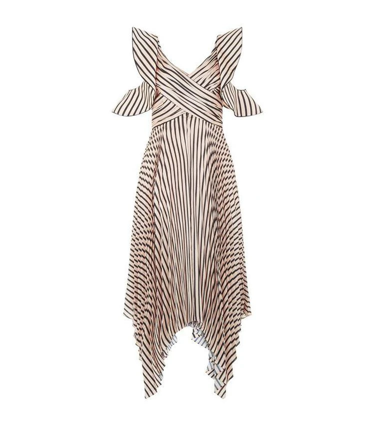 商品Self Portrait|Asymmetric Stripe Midi Dress,价格¥3286,第1张图片