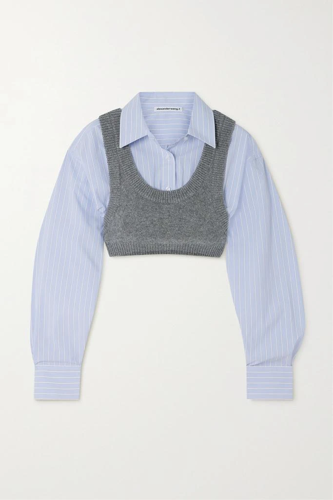 商品Alexander Wang|分层式羊毛混纺条纹府绸短款上衣,价格¥1815,第1张图片