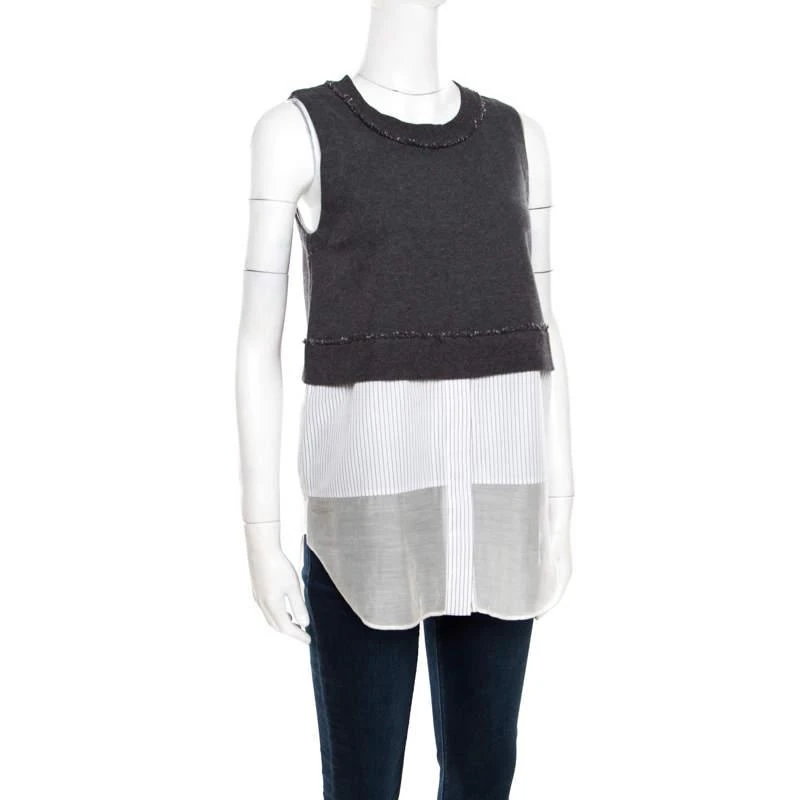 商品[二手商品] Derek Lam|10 Crosby Derek Lam Grey and White Knit Striped Layered Sleeveless Blouse S,价格¥1238,第2张图片详细描述