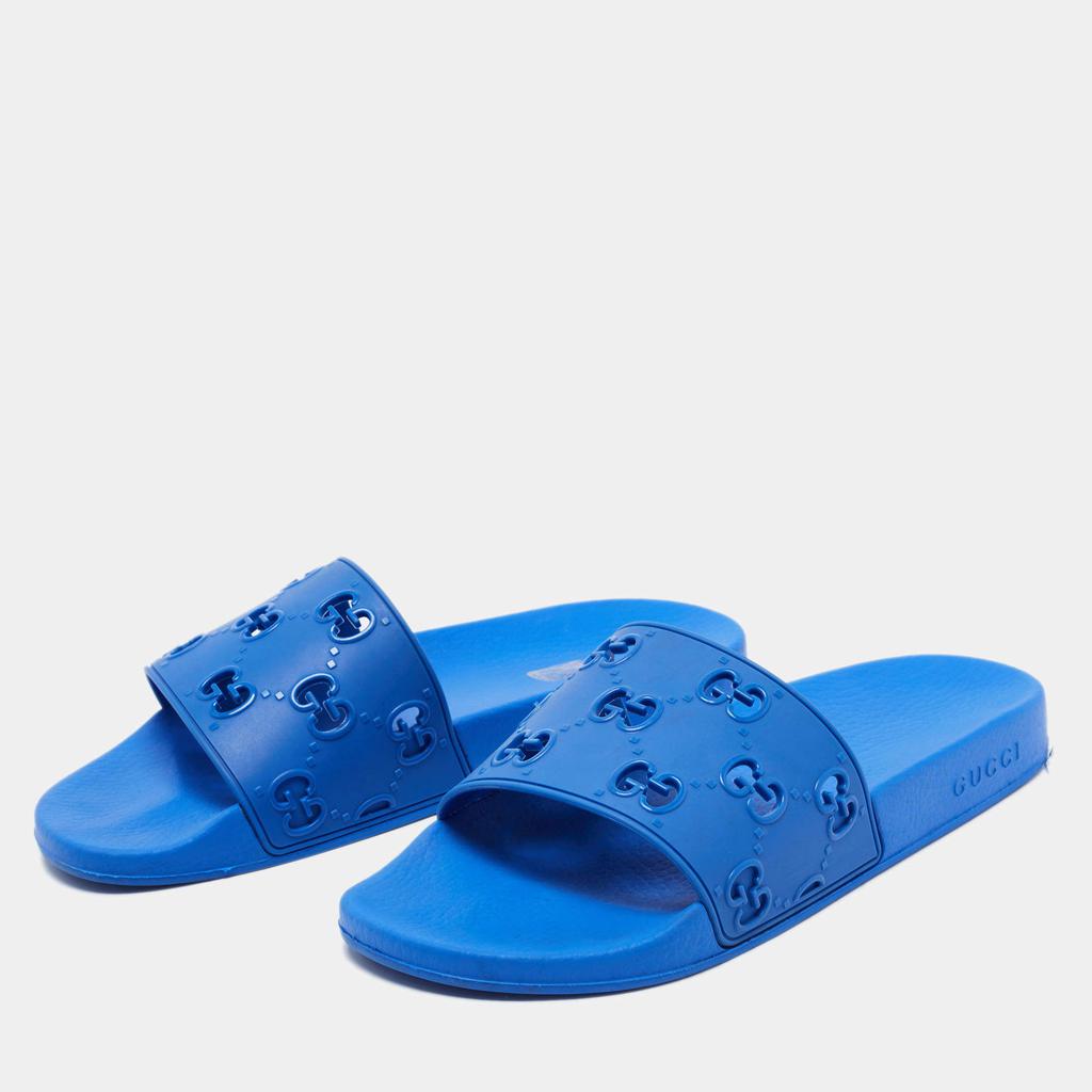 Gucci Blue GG Rubber Slide Flat Sandals Size 44商品第2张图片规格展示