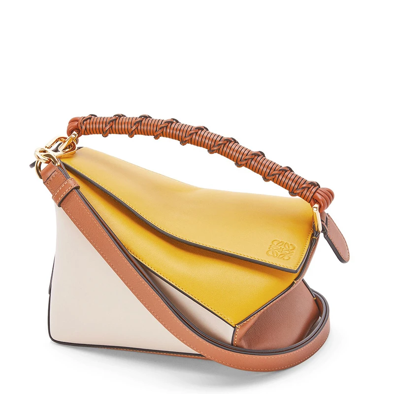 LOEWE/罗意威 21春夏款 Puzzle Edge系列 女士小号芥末/浅燕麦纳帕小牛皮斜挎单肩手提拼图包A510P60X06-8311 商品