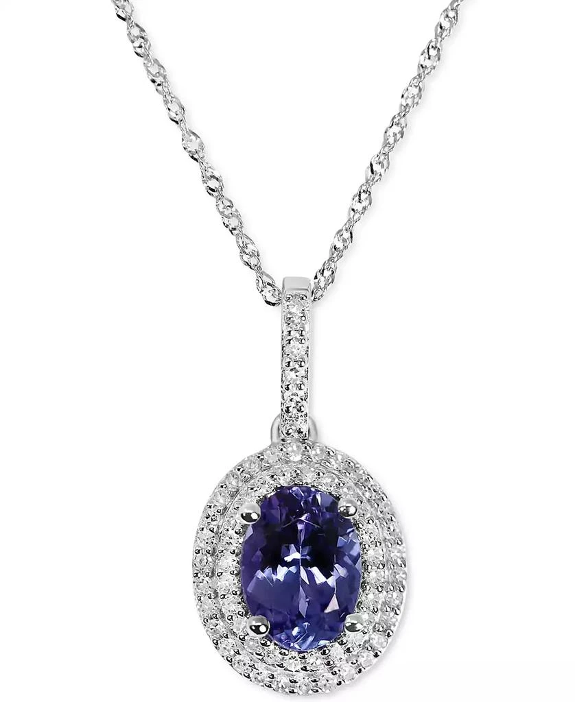 商品Macy's|Tanzanite (1-1/4 ct. t.w.) & Diamond (1/5 ct. t.w.) Oval Halo Pendant Necklace in 14k White Gold, 16" + 2" extender,价格¥14331,第1张图片