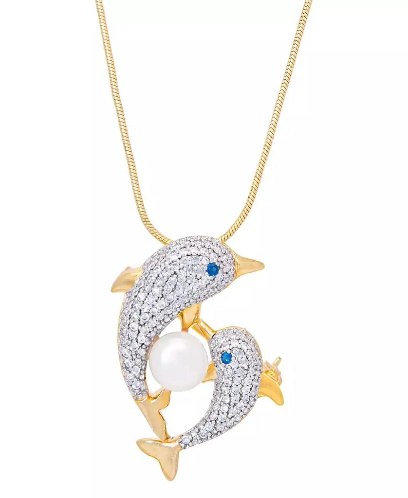 商品Macy's|Genuine Freshwater Pearl Cubic Zirconia Dolphin Pendant 18" Necklace in Gold Plate,价格¥764,第1张图片