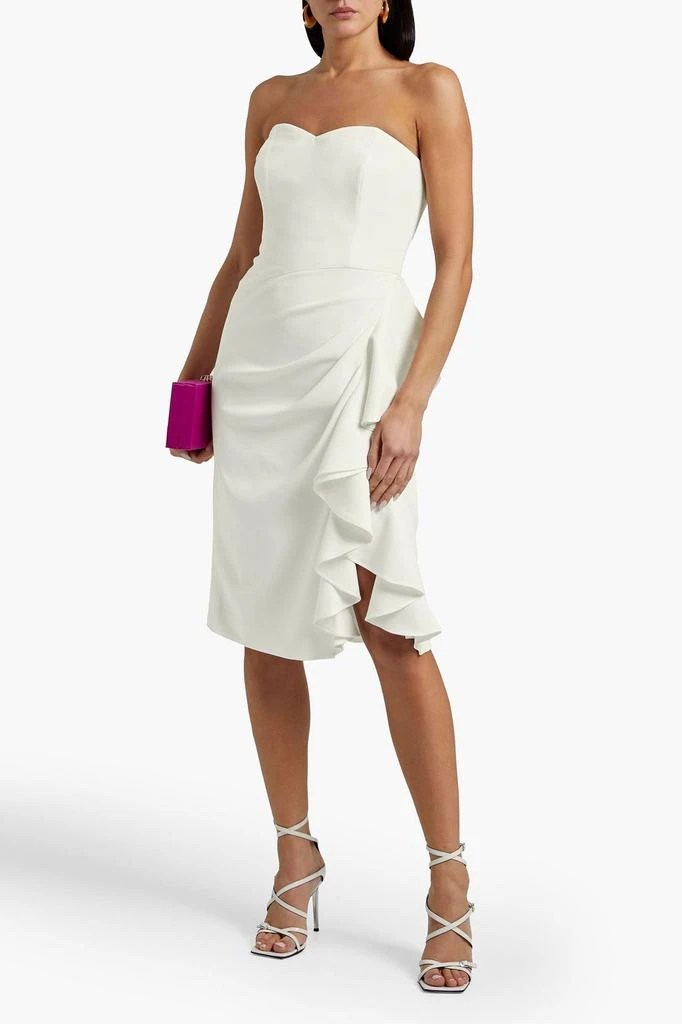 商品Badgley Mischka|Strapless draped ruffled stretch-crepe dress,价格¥1121,第2张图片详细描述