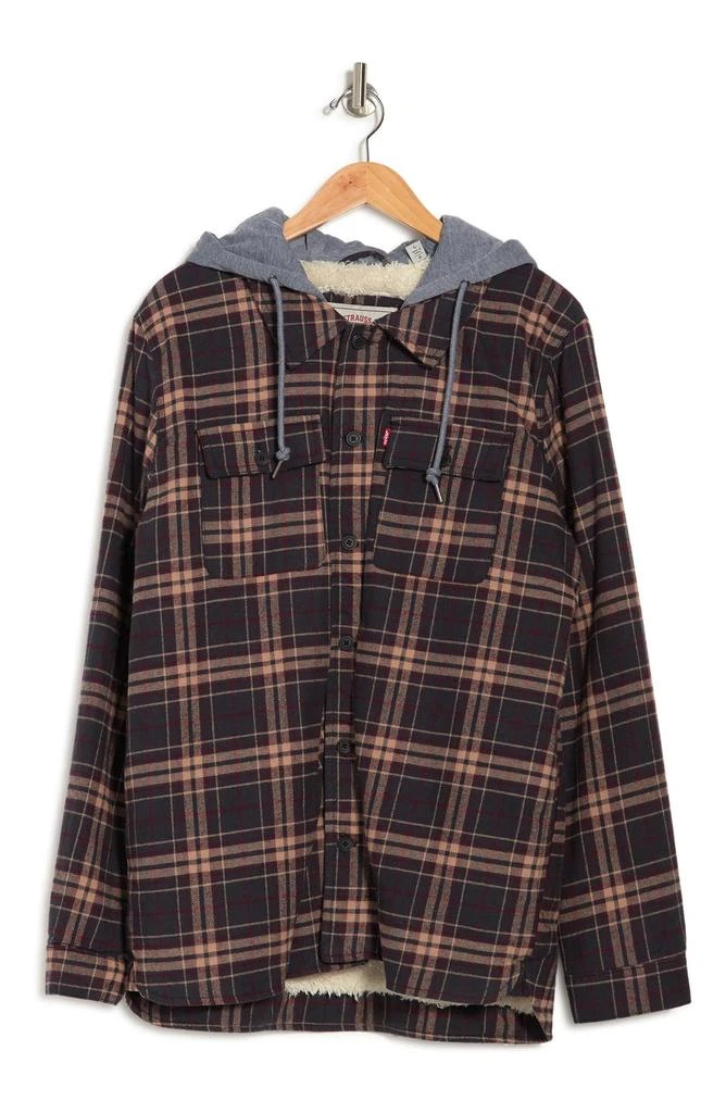 商品Levi's|Plaid Faux Shearling Lined Jersey Hood Shirt Jacket,价格¥525,第5张图片详细描述