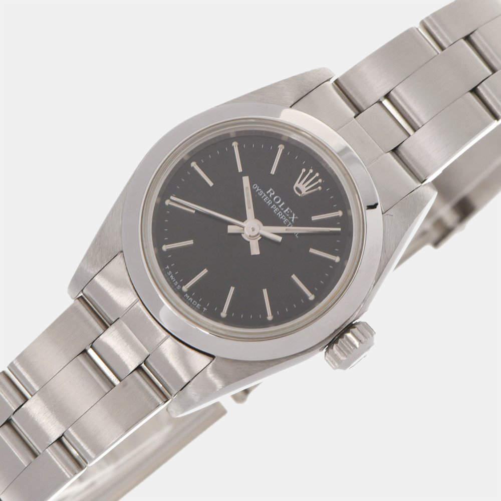 Rolex Black Stainless Steel Oyster Perpetual 67180 Automatic Women's Wristwatch 24 mm商品第2张图片规格展示
