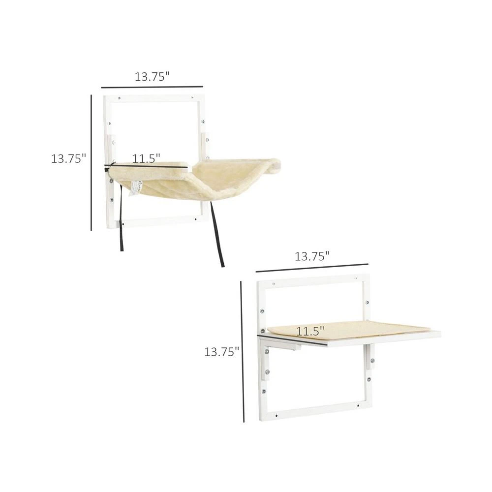 商品PawHut|6-pc Modern Cat Wall Shelves for Indoor Cats, Height Adjustable Jumping Platforms & Cat Hammock, Cat Shelves and Perches for Wall-Mounted Cat Tree, Cat Climbing Shelf Set, Cream,价格¥706,第2张图片详细描述