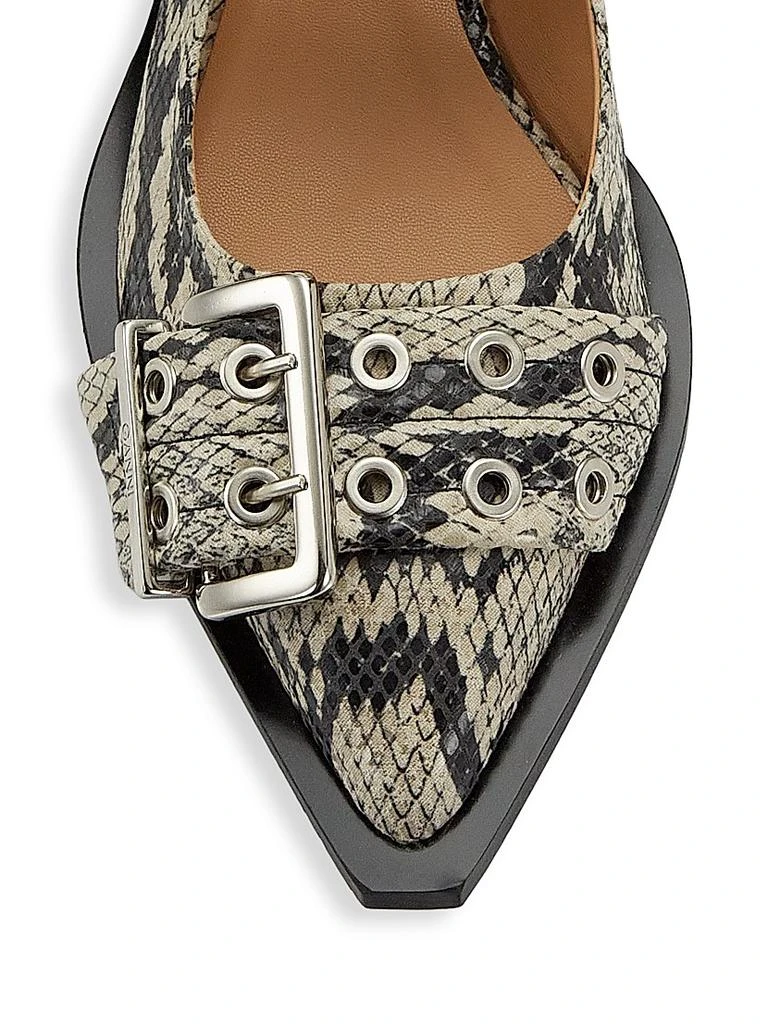 商品Ganni|Chunky Buckle Snake-Embossed Slingback Flats,价格¥1539,第4张图片详细描述