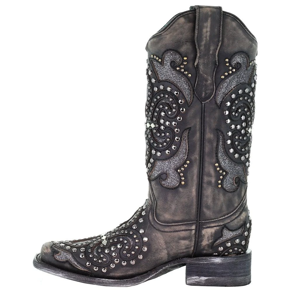 商品Corral Boots|Studded Tooled Inlay Snip Toe Cowboy Boots,价格¥1426,第4张图片详细描述