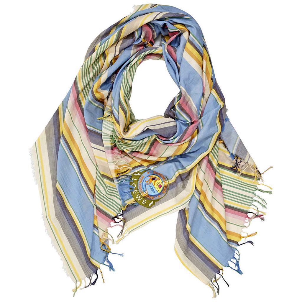 商品Loewe|Cotton-Striped Scarf in Blue/Green,价格¥1828,第1张图片