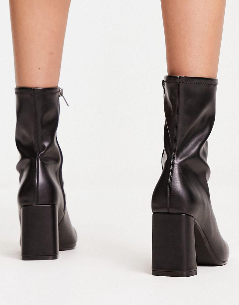 Bershka low heel sock boot in black pu商品第2张图片规格展示