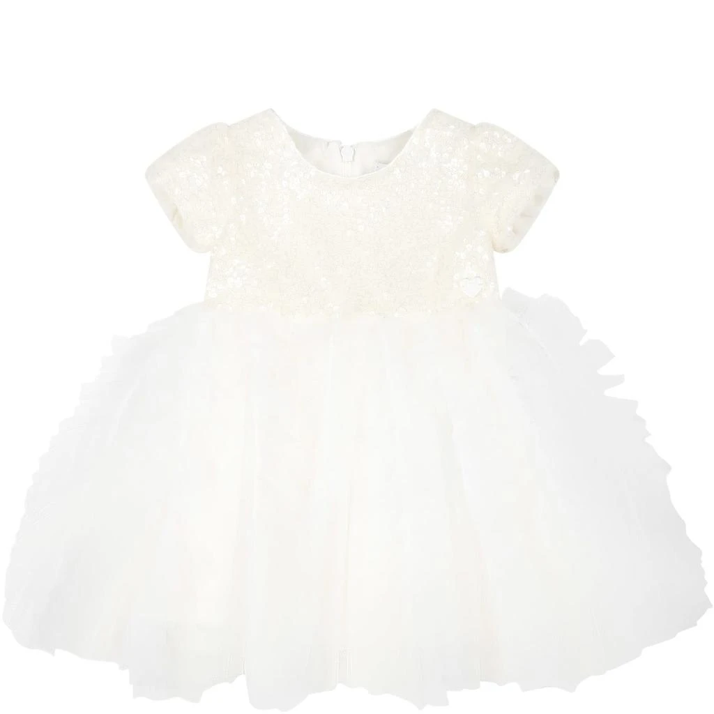 商品MONNALISA|White Dress For Baby Girl With Sequins,价格¥1872,第1张图片