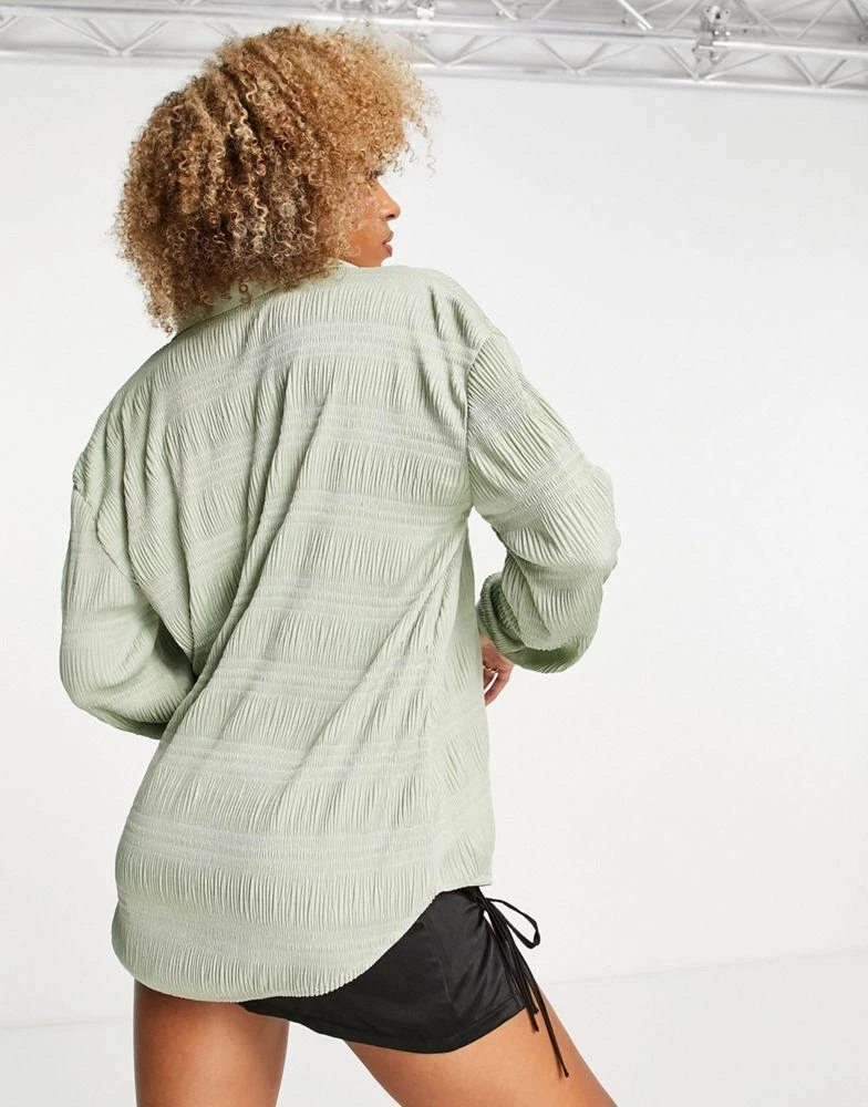 商品ASOS|ASOS DESIGN oversized plisse shirt in olive,价格¥304,第2张图片详细描述