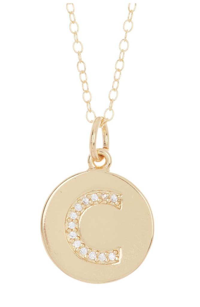 14K Gold Plated Cubic Zirconia Initial Disc Pendant Necklace商品第4张图片规格展示