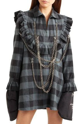 商品Vetements|Chain-embellished checked cotton-flannel dress,价格¥5970,第2张图片详细描述