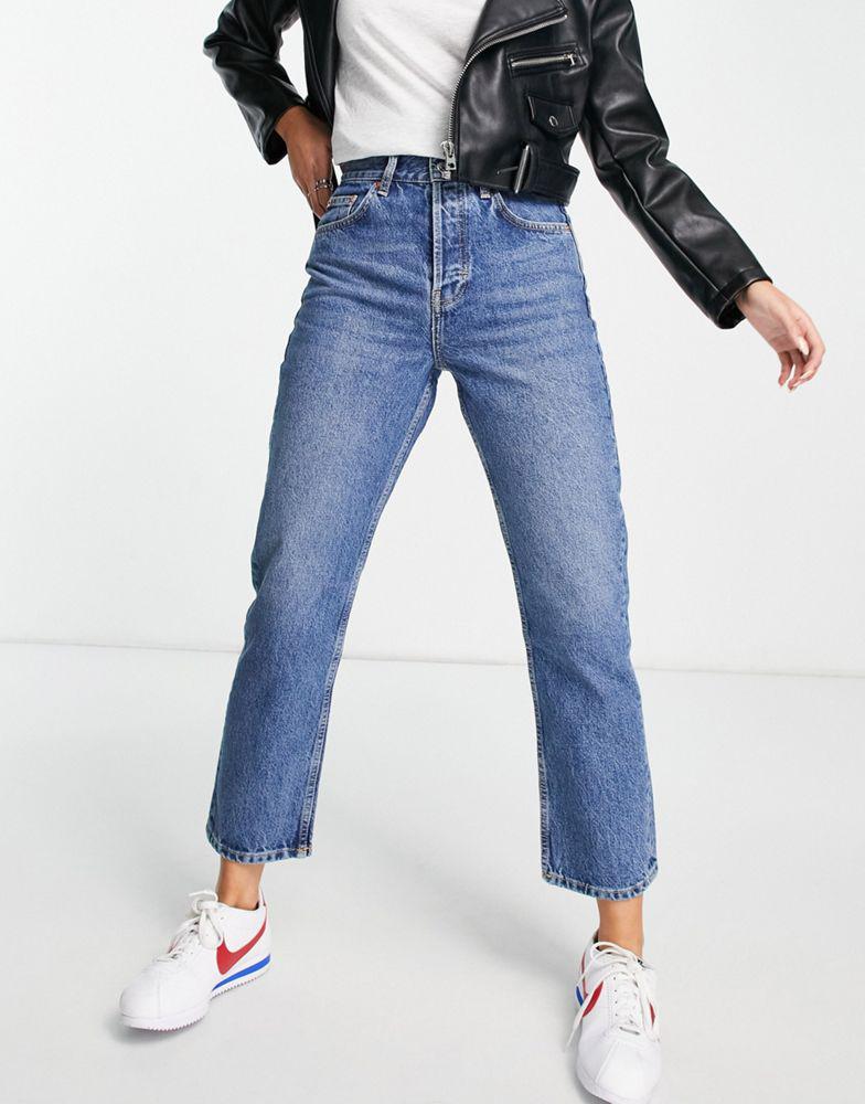 Topshop Editor straight leg jeans in mid wash blue商品第1张图片规格展示