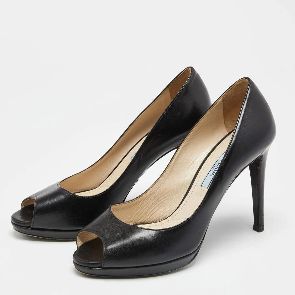 商品[二手商品] Prada|Prada Black Leather Peep Toe Pumps Size 37,价格¥1060,第2张图片详细描述