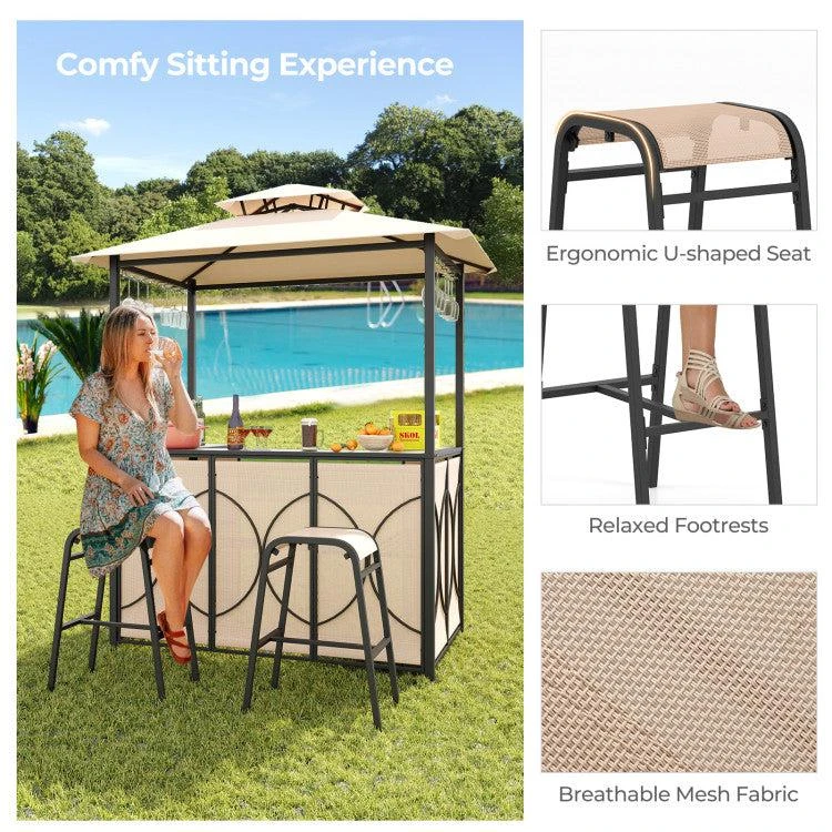 商品Hivvago|3-Piece Patio Bar Set Grill Gazebo & 2 Bar Stools with Tempered Glass Bar Table,价格¥3620,第4张图片详细描述