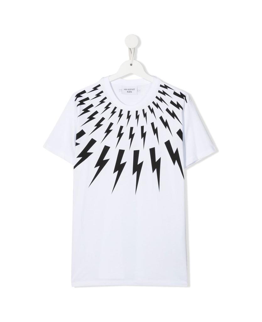 商品Neil Barrett|Kids White T-shirt With Front Black Fair-isle Thunderbolt Print,价格¥678,第1张图片