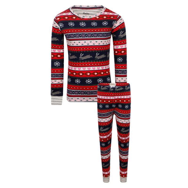 商品Hatley|Fair isle bunnies pajama set in navy and red,价格¥402,第1张图片