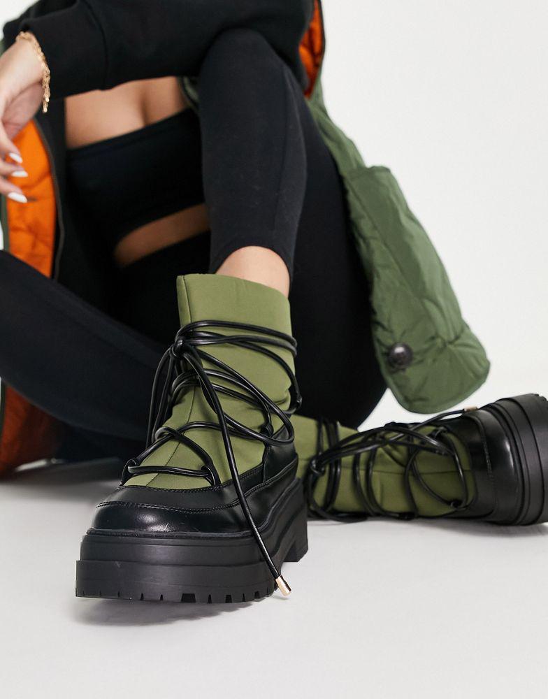 商品ASOS|ASOS DESIGN Albie chunky cold weather boots in khaki,价格¥190,第1张图片