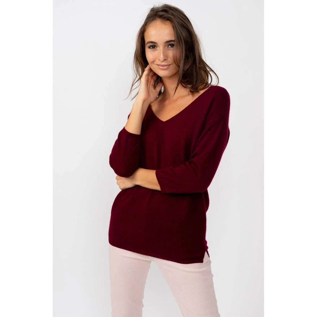 Perfect Cashmere - Pull Col V Loose Thais Burgundy, 100% Cachemire, 2 Fils, Jersey - Femme 商品