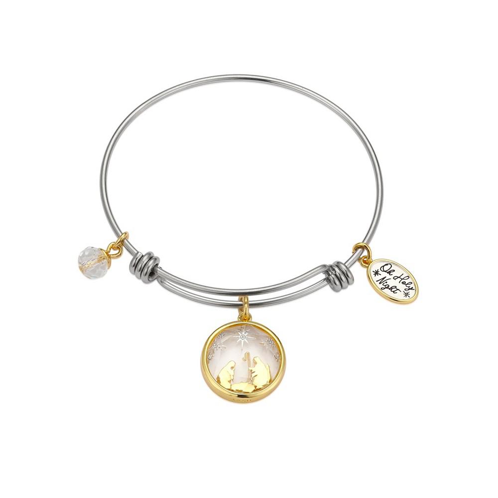 Stainless Steel Bangle with Two Tone Gold Flash-Plated Crystal "Oh Holy Night" Multi Charm商品第1张图片规格展示