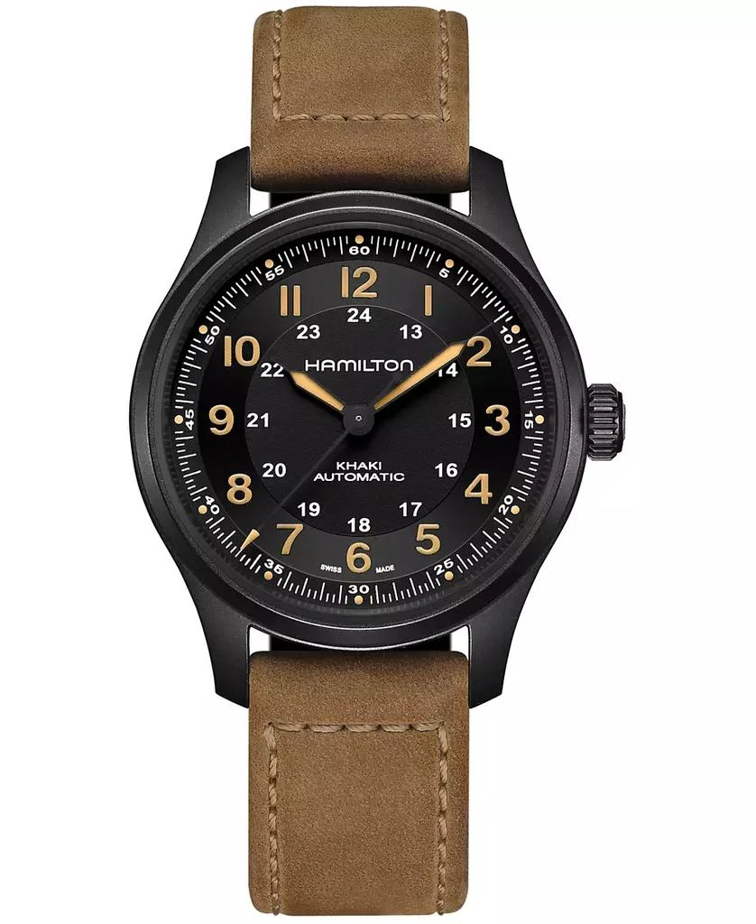 商品Hamilton|Men's Swiss Automatic Khaki Field Brown Leather Strap Watch 42mm,价格¥8464,第1张图片