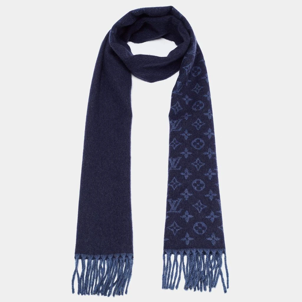 商品[二手商品] Louis Vuitton|Louis Vuitton Navy Blue Monogram Gradient Cashmere & Wool Scarf,价格¥2572,第2张图片详细描述