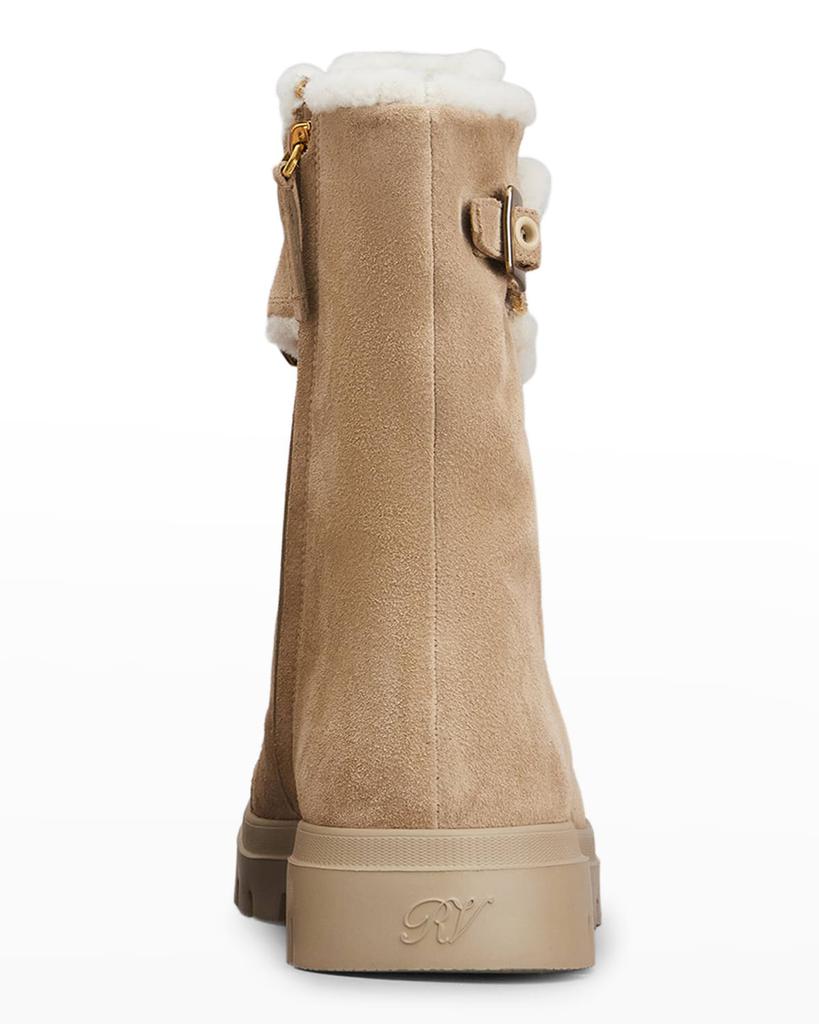 Suede Shearling Crystal-Cuff Combat Boots商品第3张图片规格展示