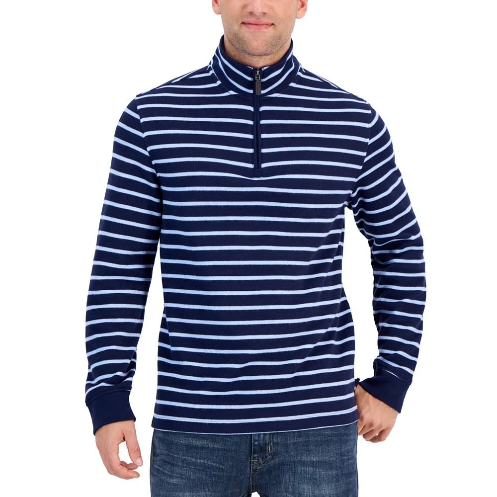 商品Club Room|Men's Classic Fit Striped French Rib Quarter-Zip Sweater, Created for Macy's,价格¥178,第1张图片