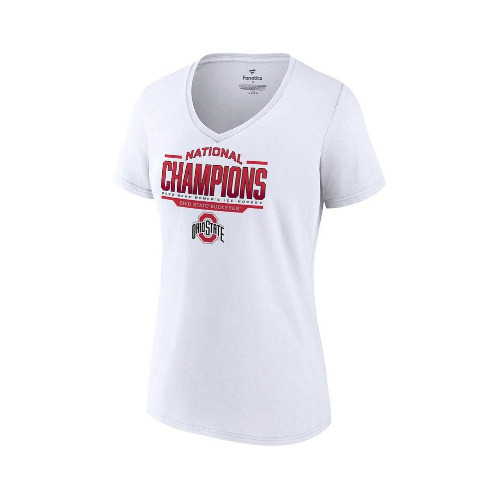 Women's Branded White Ohio State Buckeyes 2022 NCAA Women's Ice Hockey National Champions V-Neck T-shirt商品第3张图片规格展示