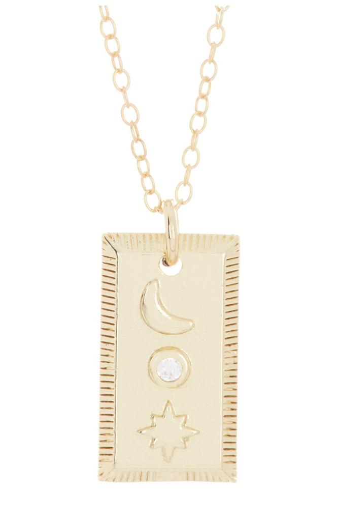 14K Gold Plated Moon & Star Mini Tablet Pendant Necklace商品第1张图片规格展示