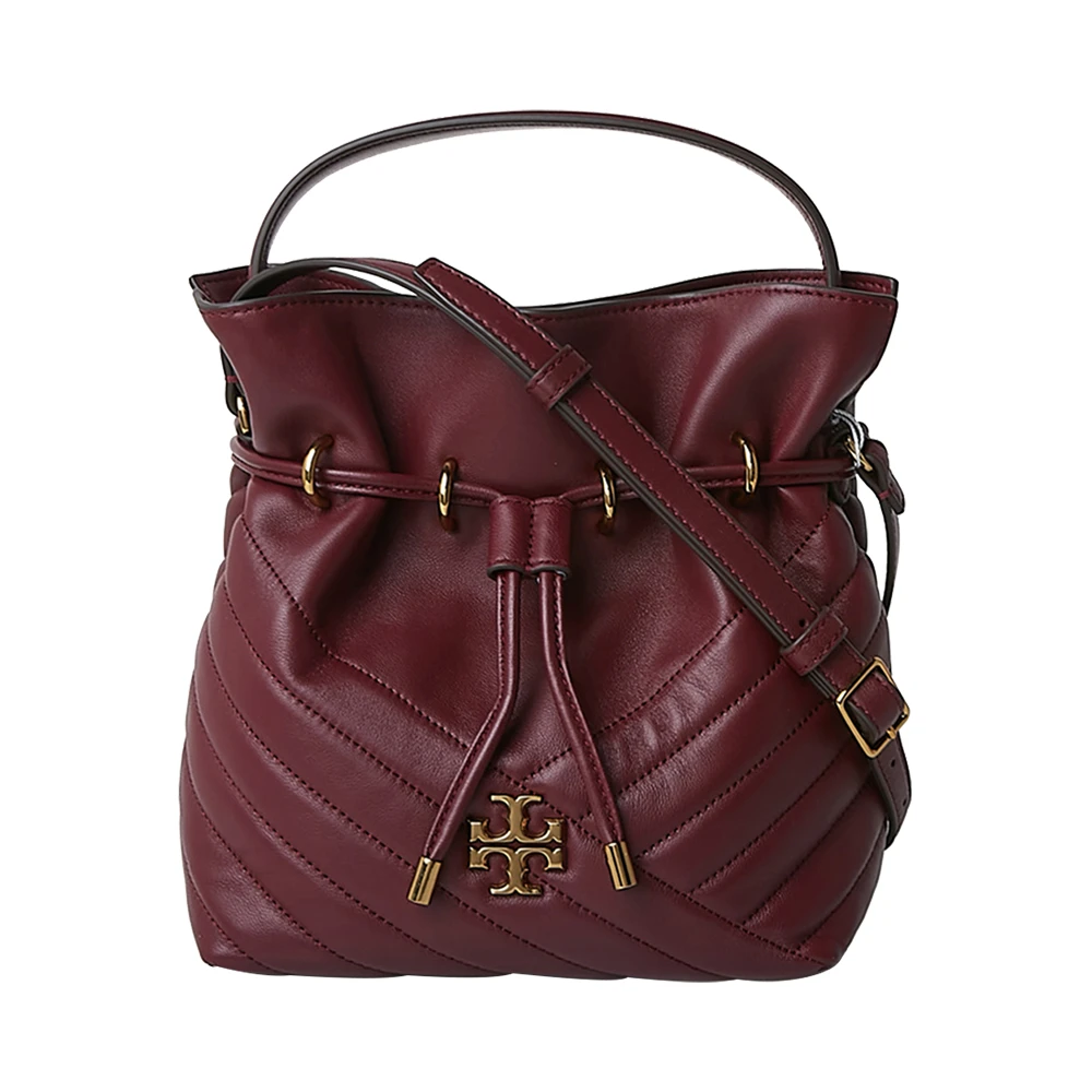 商品Tory Burch|TORY BURCH 女士Kira Chevron系列酒红色羊皮迷你水桶包 73561-609,价格¥2651,第1张图片