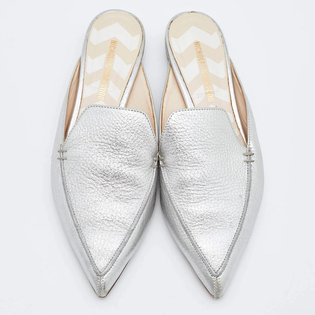 商品[二手商品] Nicholas Kirkwood|Nicholas Kirkwood Silver Leather Pointed Toe Beya Flat Mules Size 39.5,价格¥1147,第3张图片详细描述