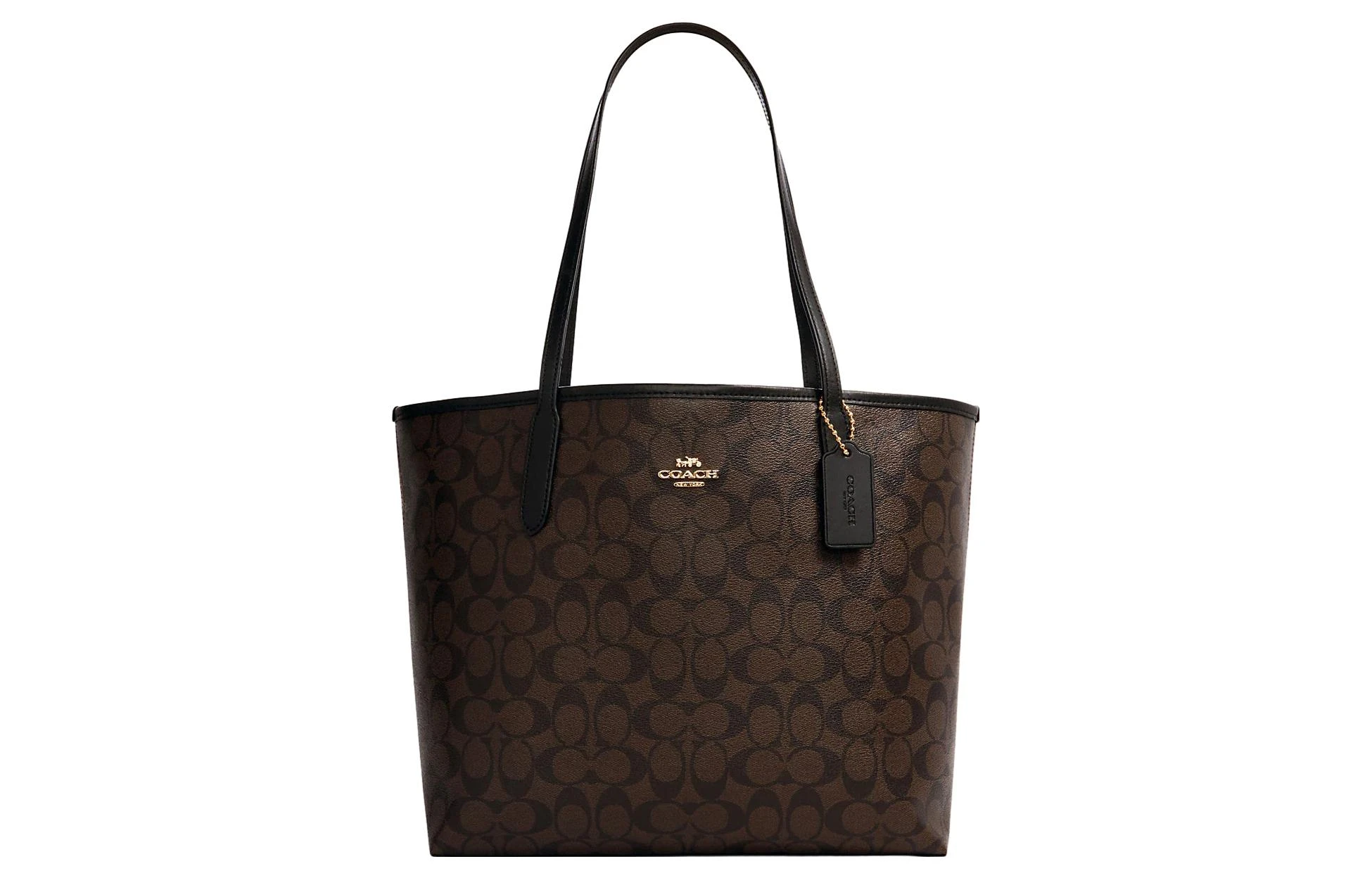商品[国内直发] Coach|蔻驰 City 33 经典老花徽标Logo 帆布配皮 托特包Tote包购物袋手提包单肩包 大号 女款 深棕色,价格¥1938,第1张图片