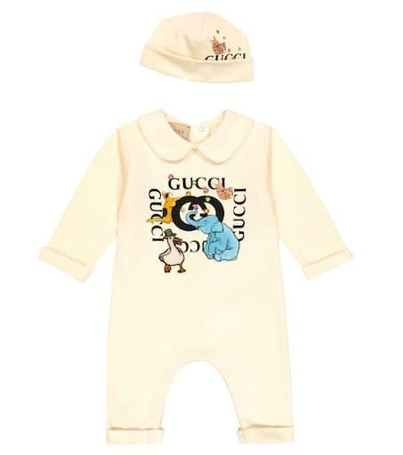 商品Gucci|Baby logo cotton onesie and beanie hat,价格¥3013,第1张图片