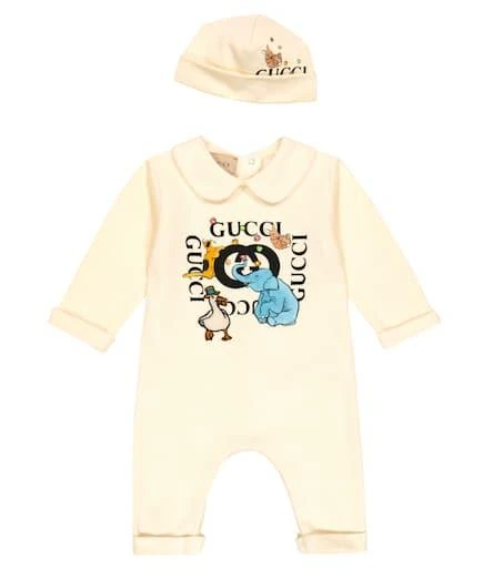 商品Gucci|Baby logo cotton onesie and beanie hat,价格¥3203,第1张图片