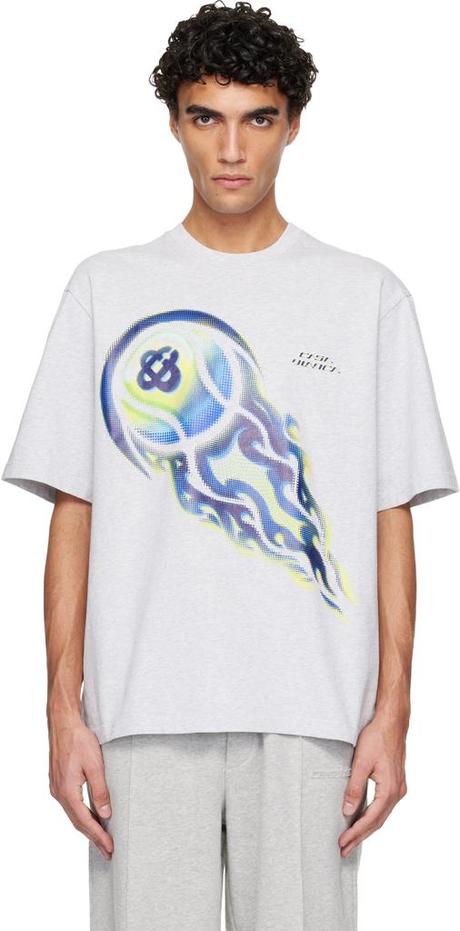 T-shirt oversized de manga curta com estampado de bola de ténis em chamas cinzenta image 2