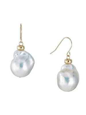 商品BELPEARL|14K Yellow Gold & 17-15MM Cultured Freshwater Pearl Drop Earrings,价格¥1565,第1张图片