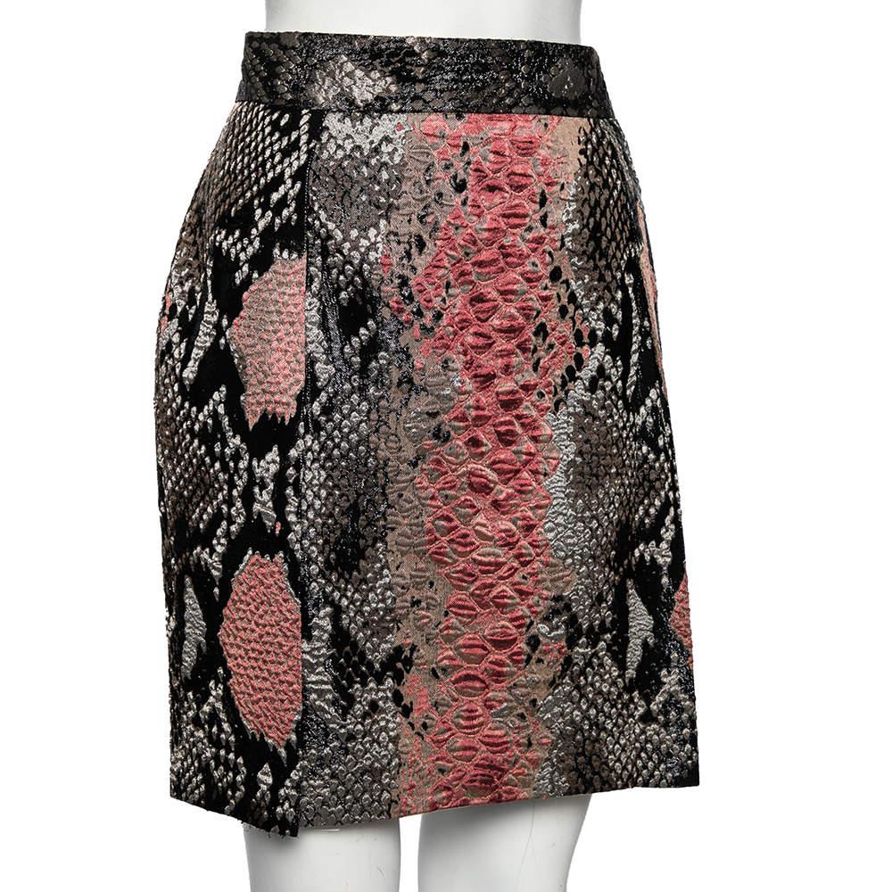 Gucci Multicolor Metallic Knit Textured Snakeskin Printed Mini Skirt M商品第2张图片规格展示
