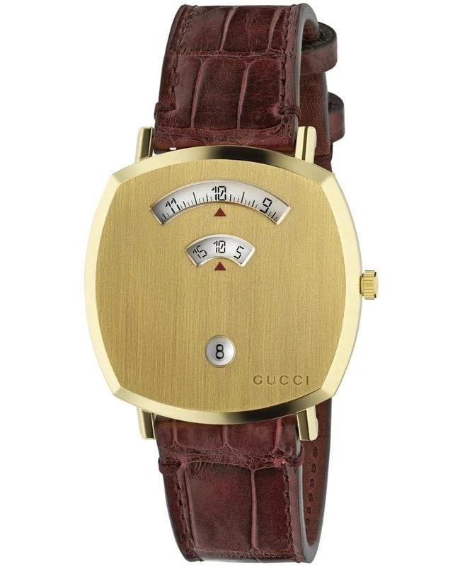 商品Gucci|Gucci Grip Yellow Gold Brown Leather Strap Men's Watch YA157413,价格¥11548,第1张图片