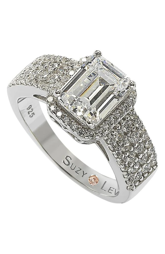商品Suzy Levian|Sterling Silver Radiant-Cut CZ Halo Bridal Ring,价格¥820,第1张图片