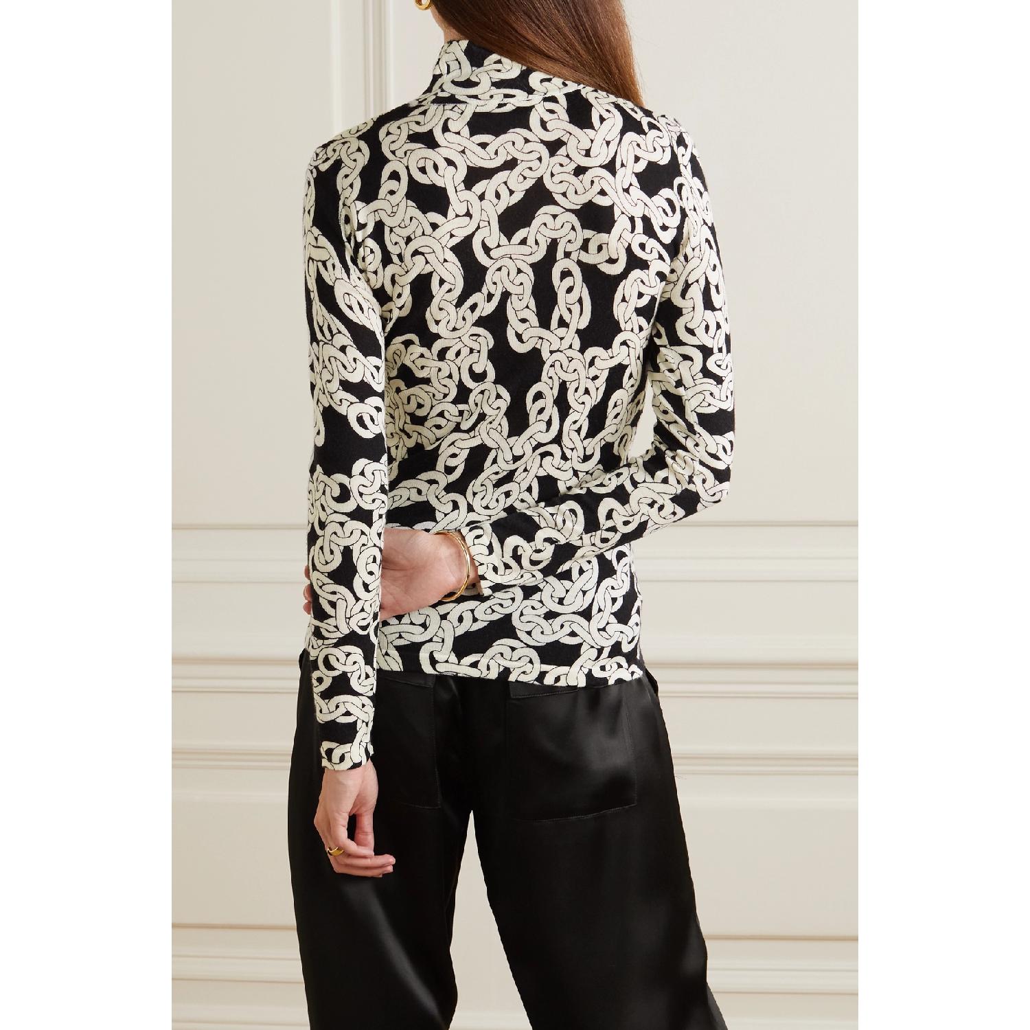 【特惠5.0折】包邮包税【预售7天发货】 DIANE VON FURSTENBERG 23秋冬 女士 针织衫 Brandy 提花针织美利奴羊毛高领毛衣 1647597287848757 D*VFWL3Q016CCSBK 商品第4张图片规格展示