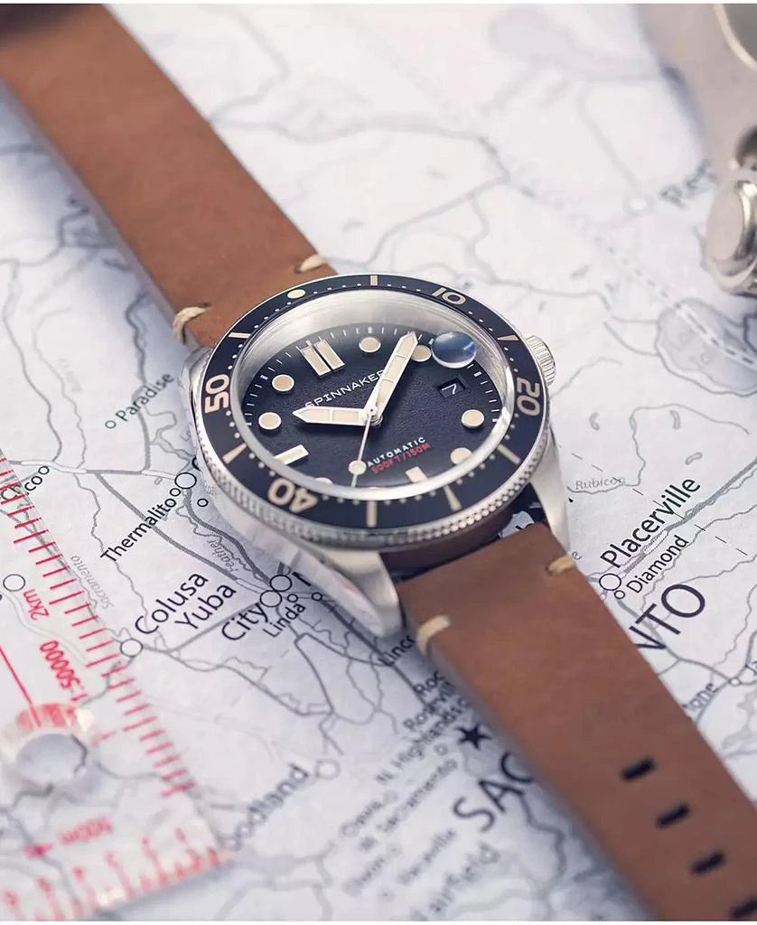 商品Spinnaker|Men's Croft Mid-Size Automatic Anchor Black with Brown Genuine Leather Strap Watch,价格¥1765,第3张图片详细描述