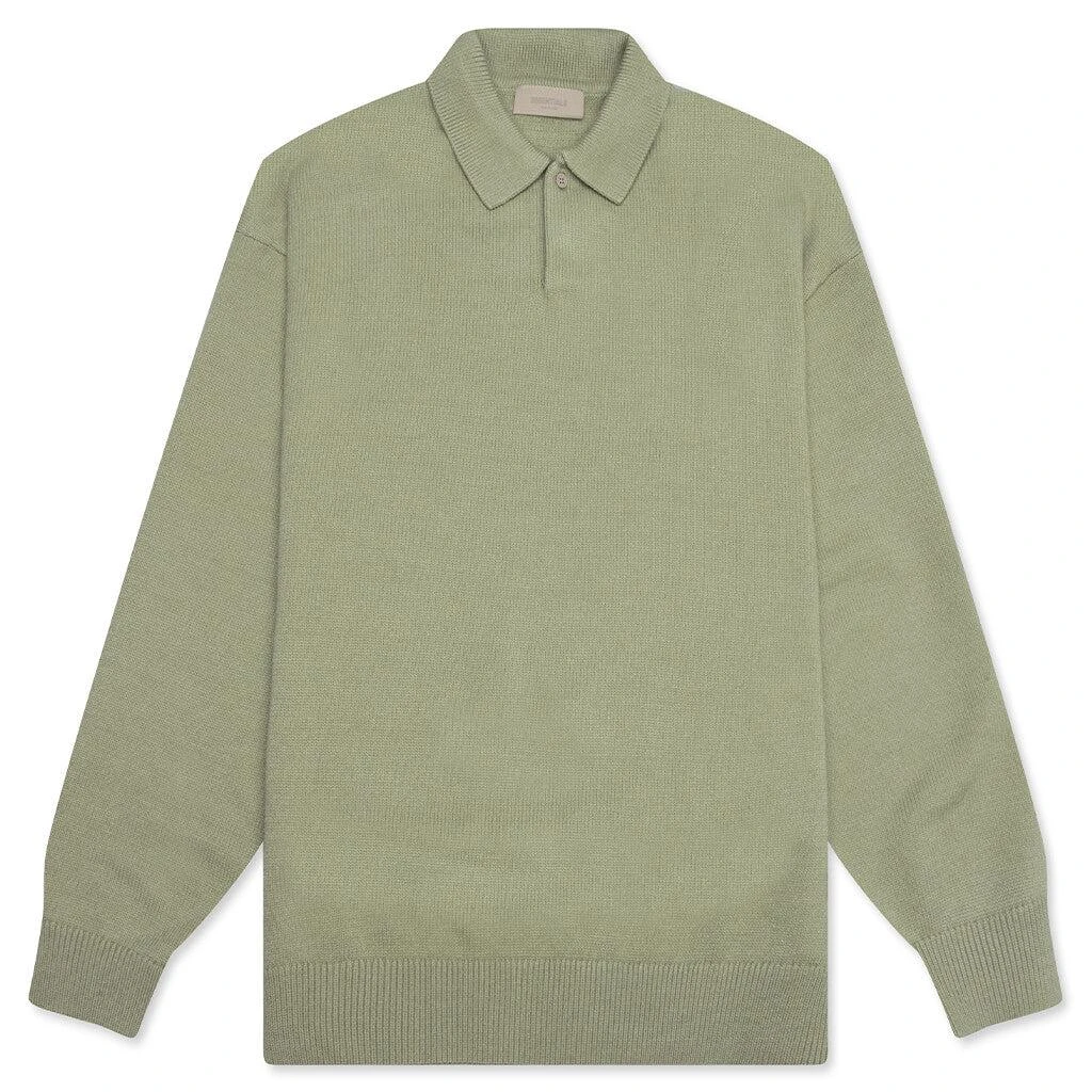 商品Essentials|Fear of God Essentials Knit L/S Polo - Seafoam,价格¥489,第1张图片