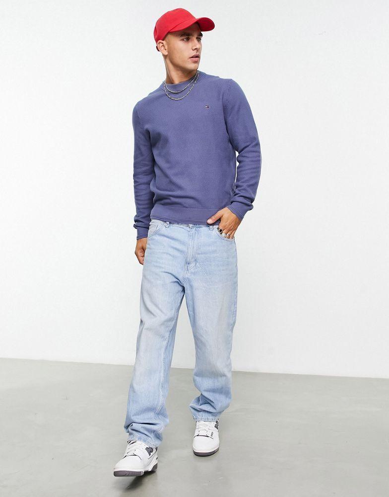 商品Tommy Hilfiger|Tommy Hilfiger orgnic cotton flag logo basket weave knit jumper in blue,价格¥959,第6张图片详细描述