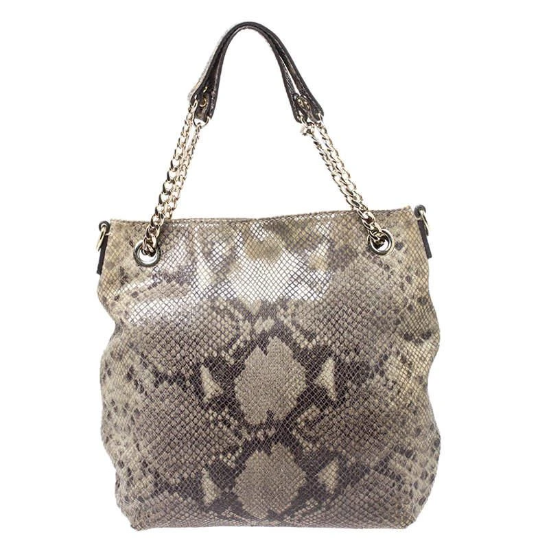 商品[二手商品] Michael Kors|Michael Kors Green/Black Python Embossed Suede Chain Tote,价格¥1124,第1张图片